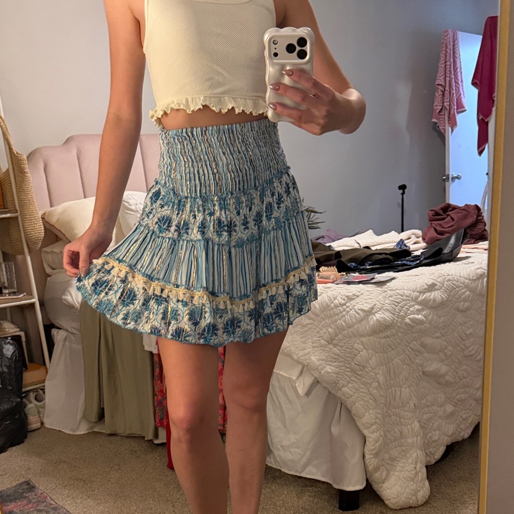 Lulu's Blue and Cream Floral Mini Skirt